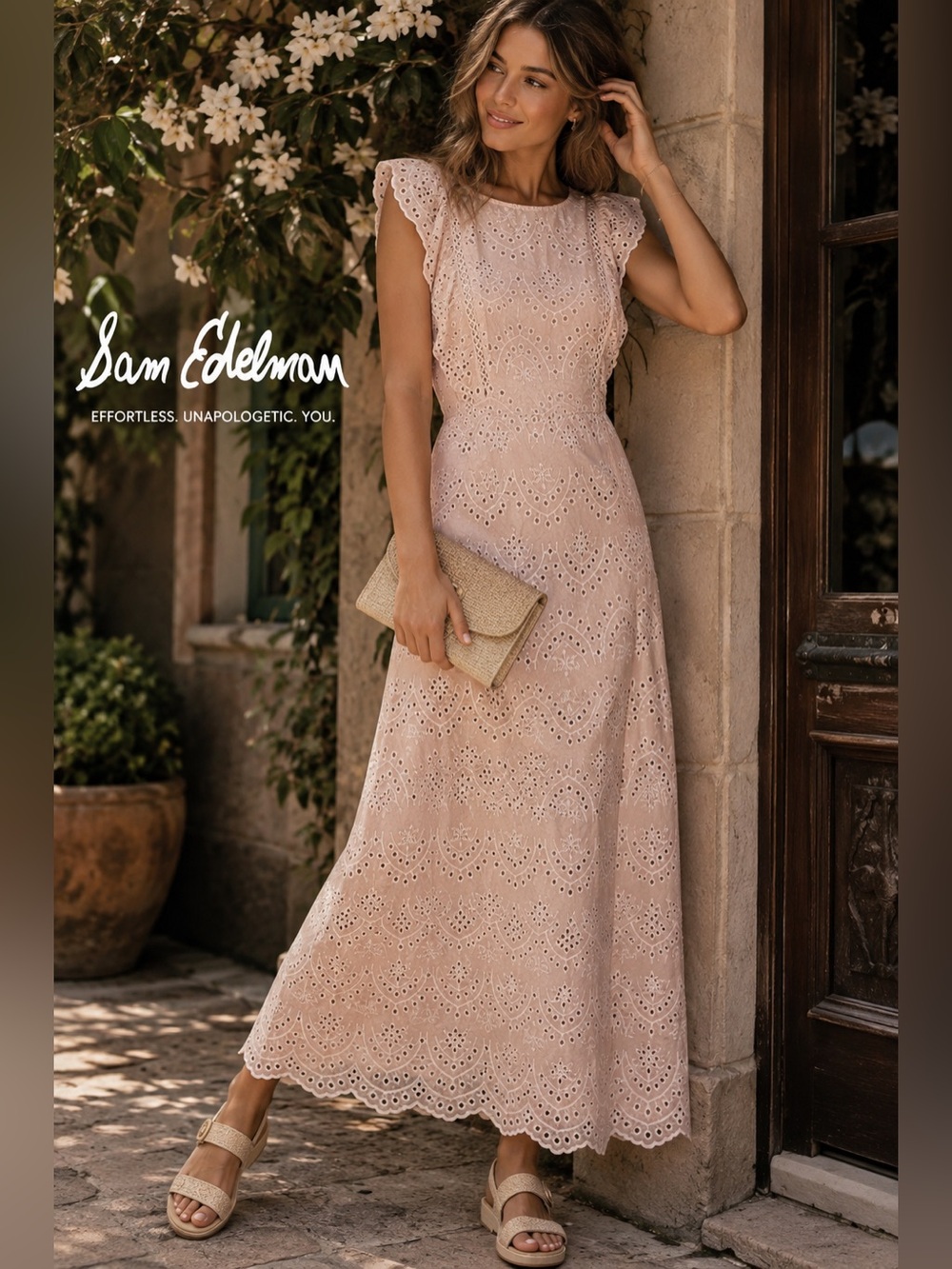 Like New ~ Sam Edelman Nude Eyelet Maxi Dress ~ Size 14